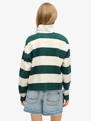 Superdry Green Ath Essential Stripe 100% Cotton Rugby T-Shirt - Image 3 of 5