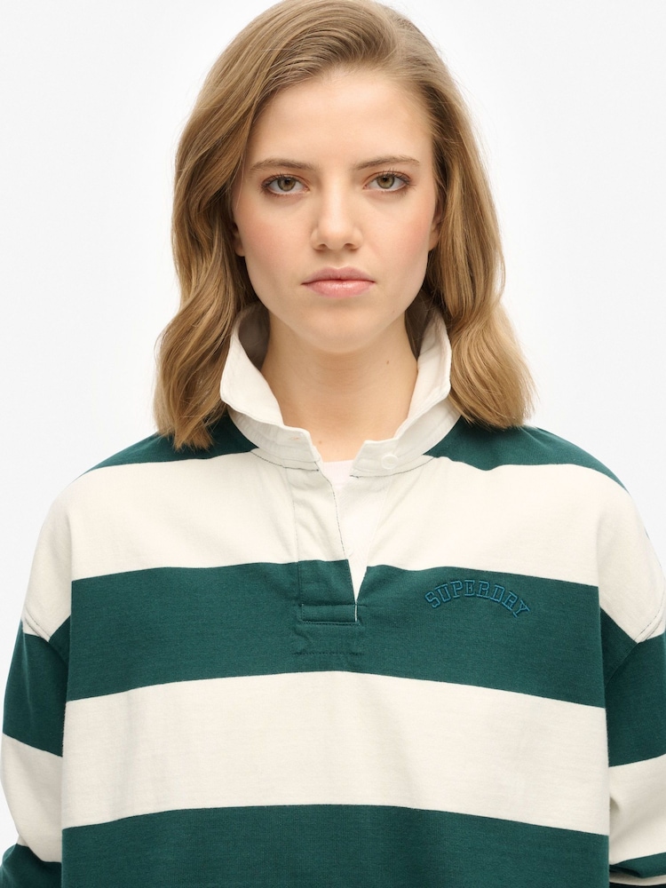 Superdry Green Ath Essential Stripe 100% Cotton Rugby T-Shirt - Image 4 of 5