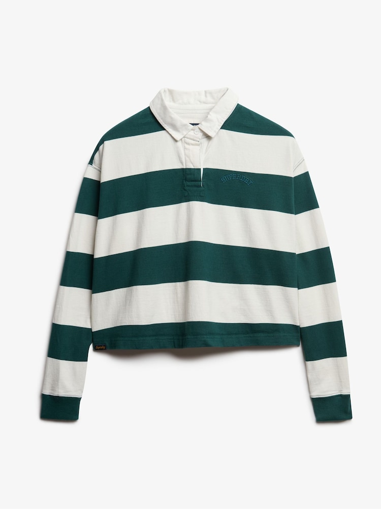 Superdry Green Ath Essential Stripe 100% Cotton Rugby T-Shirt - Image 5 of 5