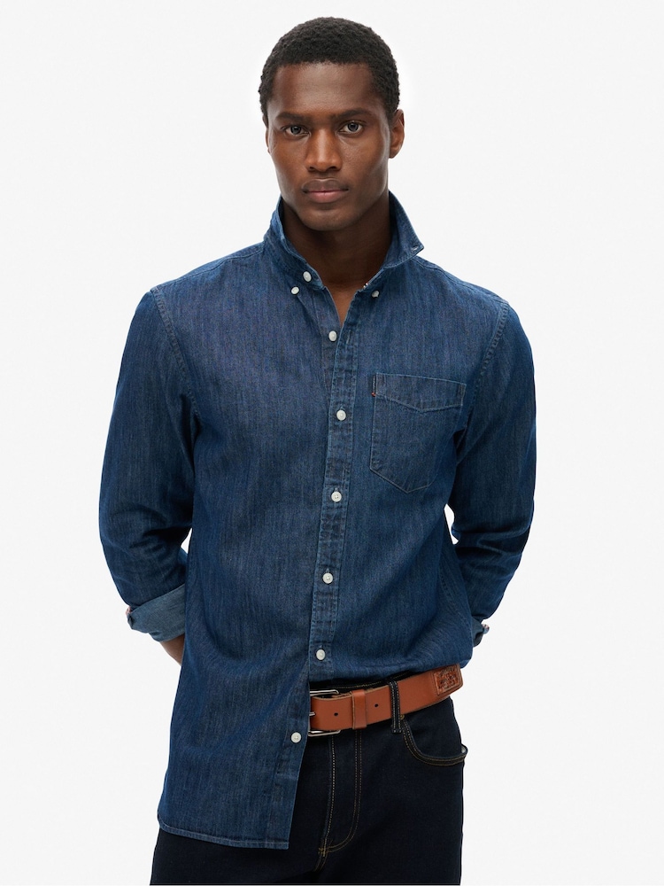 Superdry Rinse Wash Essentials Long Sleeve Denim Shirt - Image 1 of 6