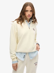 Superdry Off White Athletic Collared Half Zip 100% Cotton Sweatshirt - Image 1 of 3