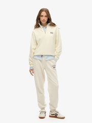 Superdry Off White Athletic Collared Half Zip 100% Cotton Sweatshirt - Image 2 of 3