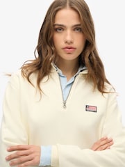 Superdry Off White Athletic Collared Half Zip 100% Cotton Sweatshirt - Image 3 of 3