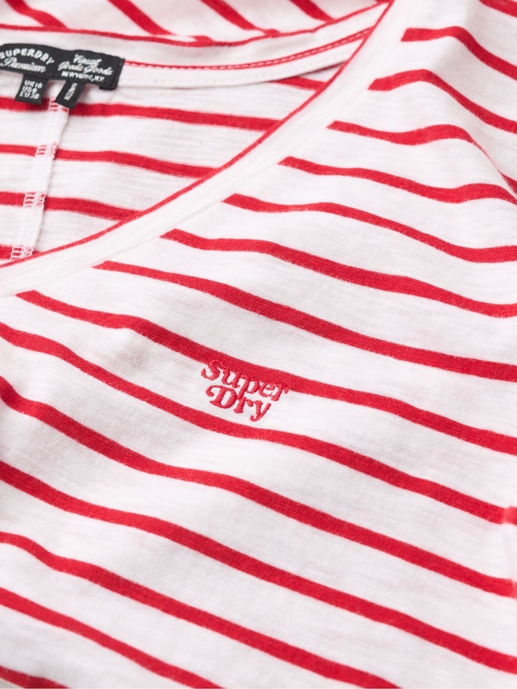Superdry Red Slub Embroidered Relaxed V-Neck T-Shirt - Image 5 of 5