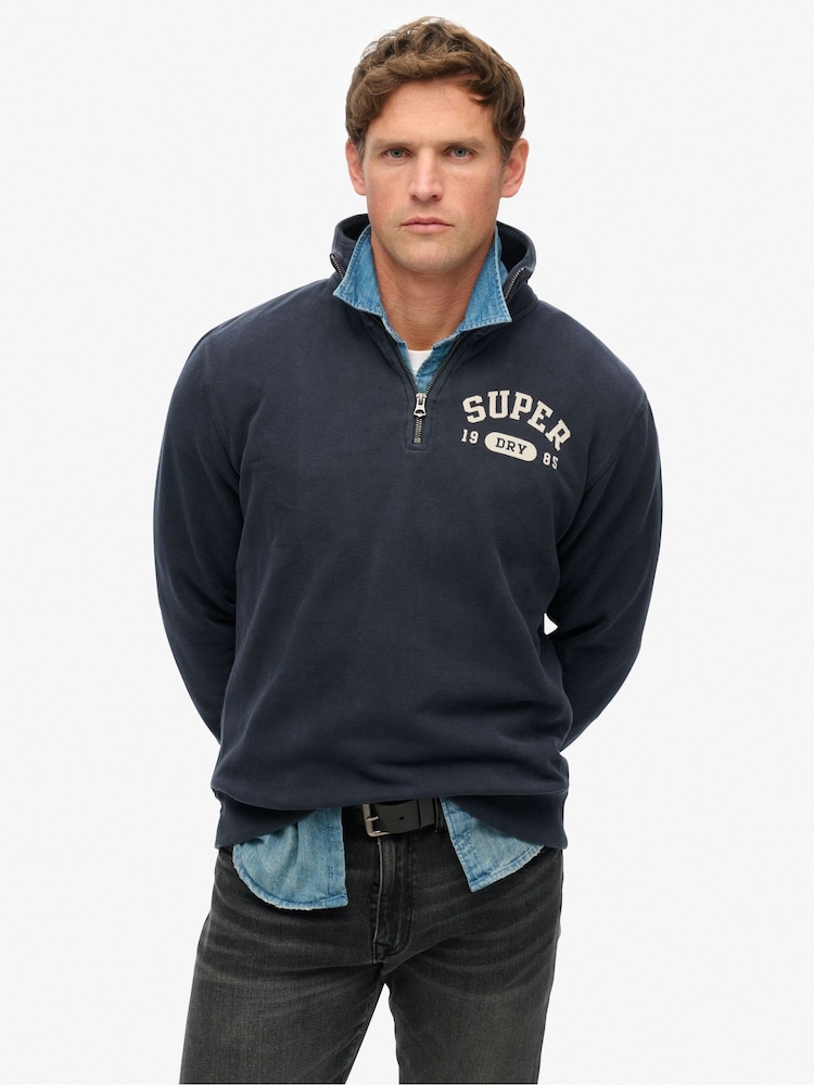 Superdry Blue Athletic Essential Loose Fit Half Zip SweatShirt - Image 1 of 6