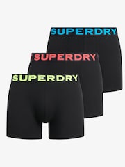 Superdry Black/Neon Logo Triple 100% Cotton Boxers 3 Pack - Image 1 of 6