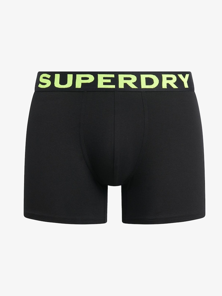Superdry Black/Neon Logo Triple 100% Cotton Boxers 3 Pack - Image 2 of 6