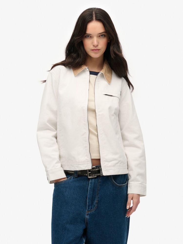 Superdry Off White 100% Cotton Corduroy Collar Ranch Jacket - Image 1 of 6