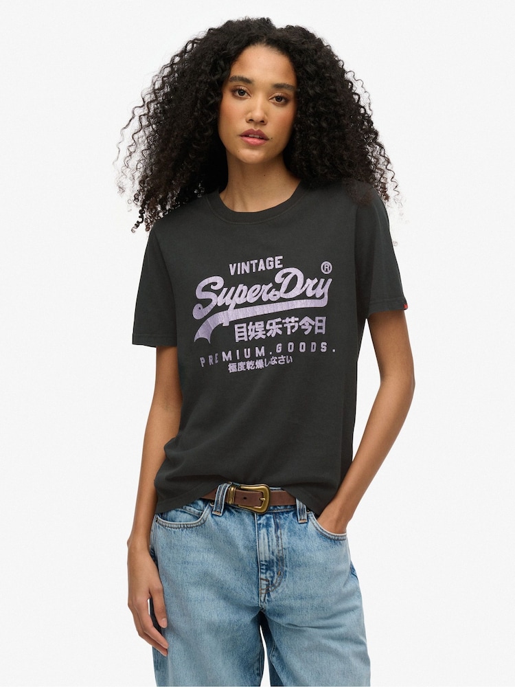Superdry Black VL Metallic Relaxed T-Shirt - Image 1 of 6