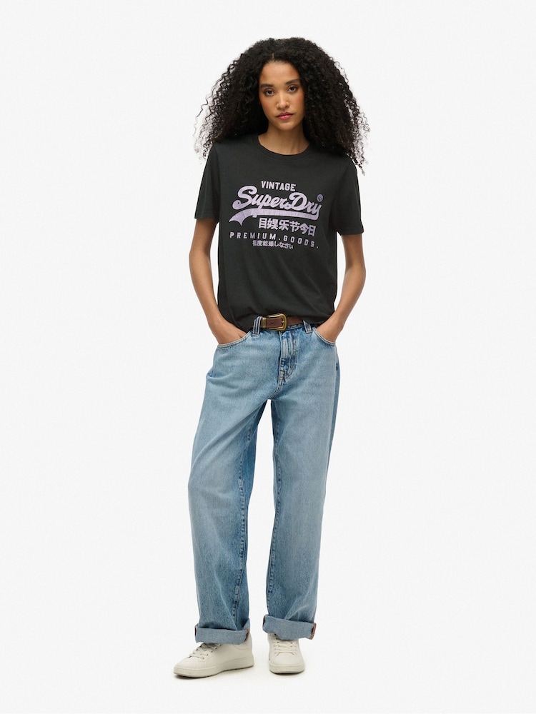 Superdry Black VL Metallic Relaxed T-Shirt - Image 2 of 6