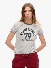 Superdry Grey Marl Athletic Raglan Graphic 100% Cotton T-Shirt - Image 1 of 5