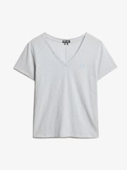 Superdry Blue Slub Embroidered Relaxed V-Neck T-Shirt - Image 4 of 5