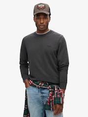 Superdry Washed Black 100% Cotton Classic Essential Sweatshirt - Image 1 of 5