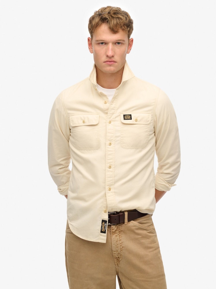Superdry Cream Cotton Workwear Relaxed Long Sleeve Shirt - Image 1 of 5