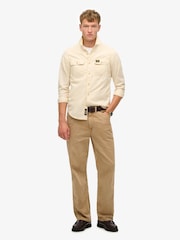 Superdry Cream Cotton Workwear Relaxed Long Sleeve Shirt - Image 2 of 5