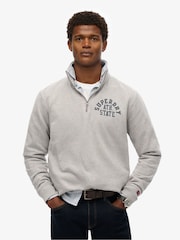 Superdry Grey Marl Athletic Essential Loose Fit Half Zip SweatShirt - Image 1 of 5