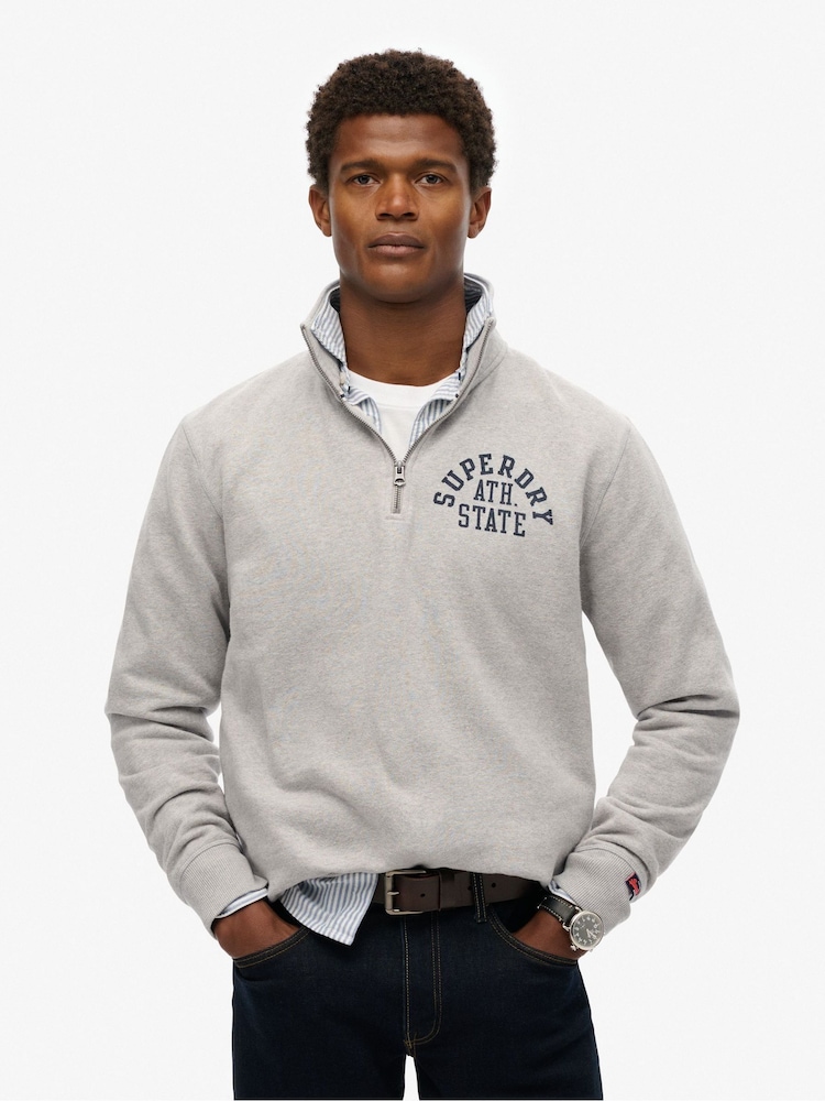 Superdry Grey Marl Athletic Essential Loose Fit Half Zip SweatShirt - Image 1 of 5