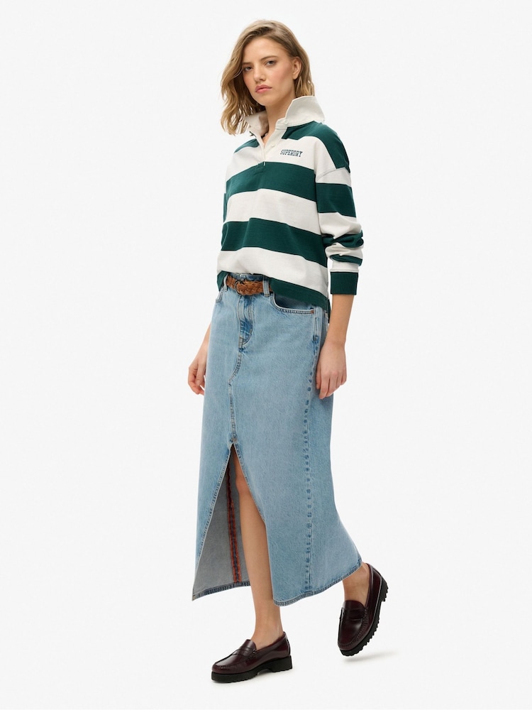 Superdry Blue Denim Split Maxi 100% Cotton Skirt - Image 5 of 9