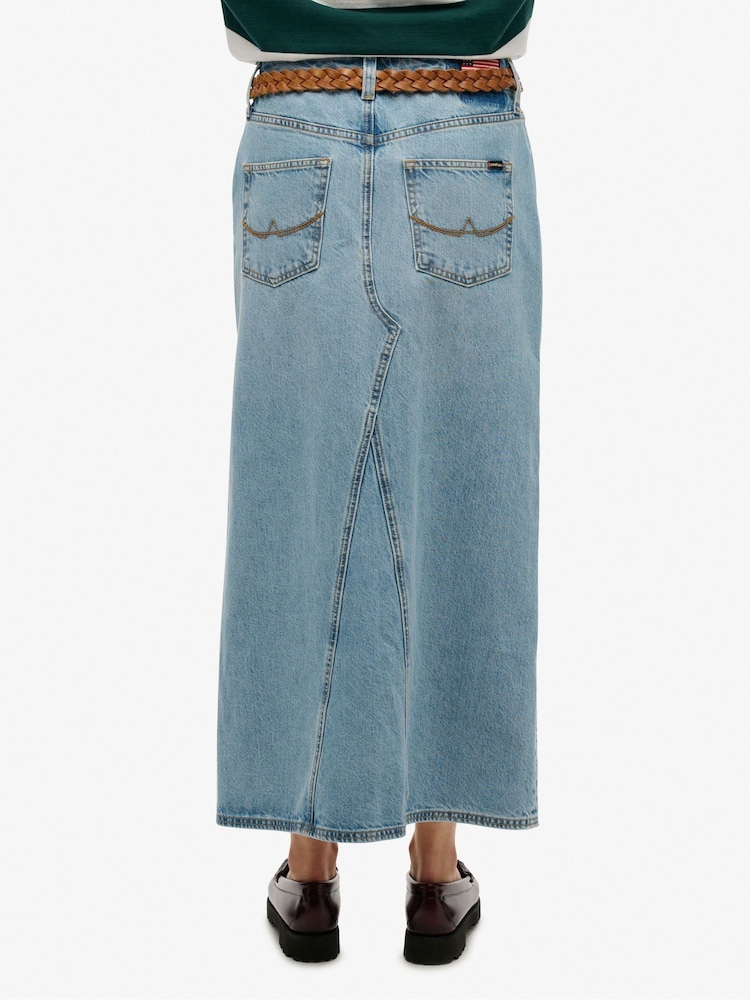 Superdry Blue Denim Split Maxi 100% Cotton Skirt - Image 7 of 9