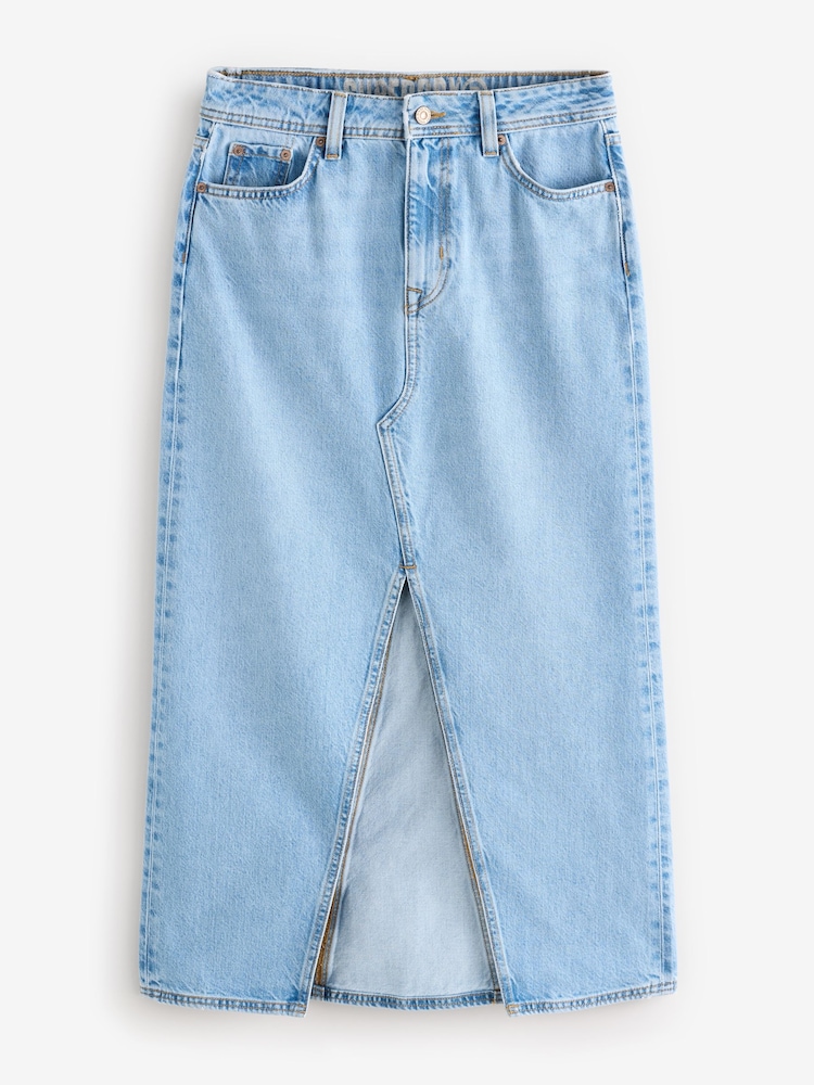 Superdry Blue Denim Split Maxi 100% Cotton Skirt - Image 8 of 9