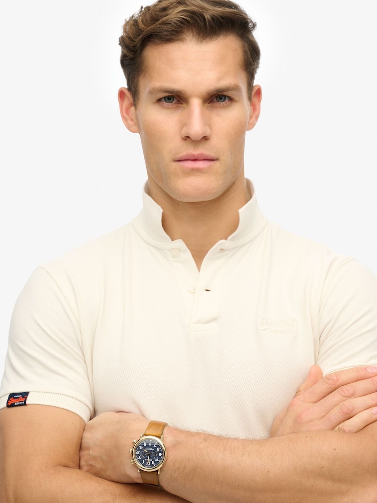 Superdry Destroy Chalk White Vintage Destroy Relaxed 100% Cotton Polo Shirt - Image 2 of 5 Superdry Destroy Chalk White Vintage Destroy Relaxed 100% Cotton Polo Shirt - Image 2 of 5