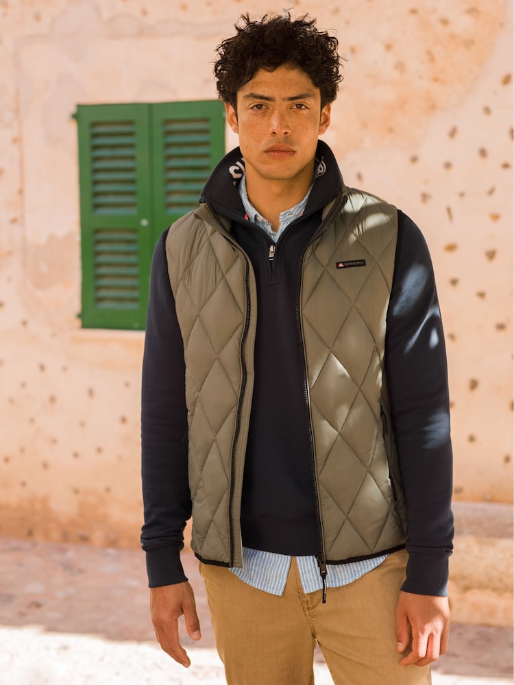 Superdry Dusty Olive Green Diamond Quilt Fuji Lite Slim Fit Gilet - Image 1 of 8