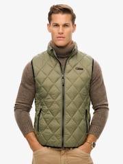 Superdry Dusty Olive Green Diamond Quilt Fuji Lite Slim Fit Gilet - Image 3 of 8