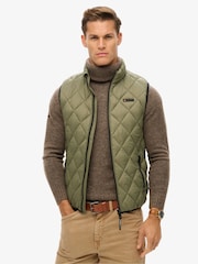 Superdry Dusty Olive Green Diamond Quilt Fuji Lite Slim Fit Gilet - Image 4 of 8
