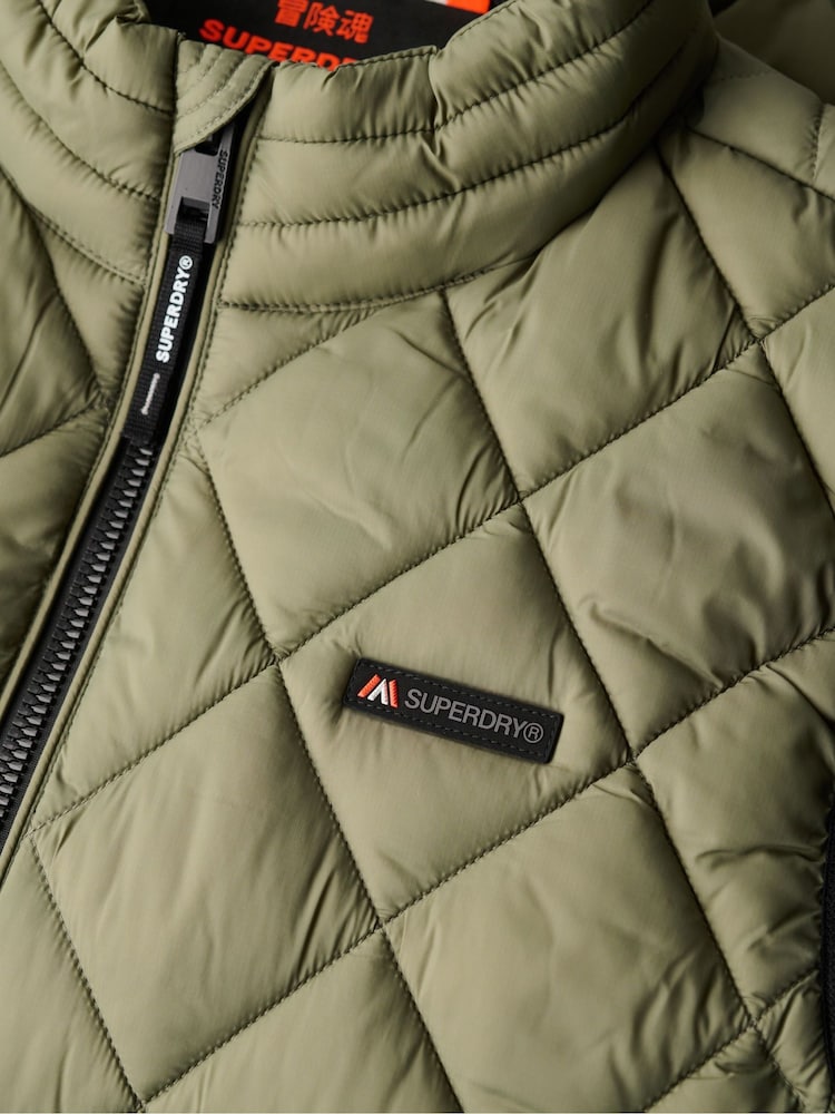 Superdry Dusty Olive Green Diamond Quilt Fuji Lite Slim Fit Gilet - Image 8 of 8