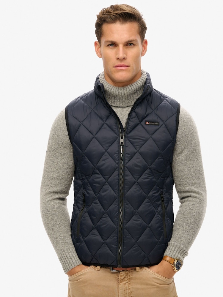 Superdry Eclipse Navy Diamond Quilt Fuji Lite Slim Fit Gilet - Image 2 of 6