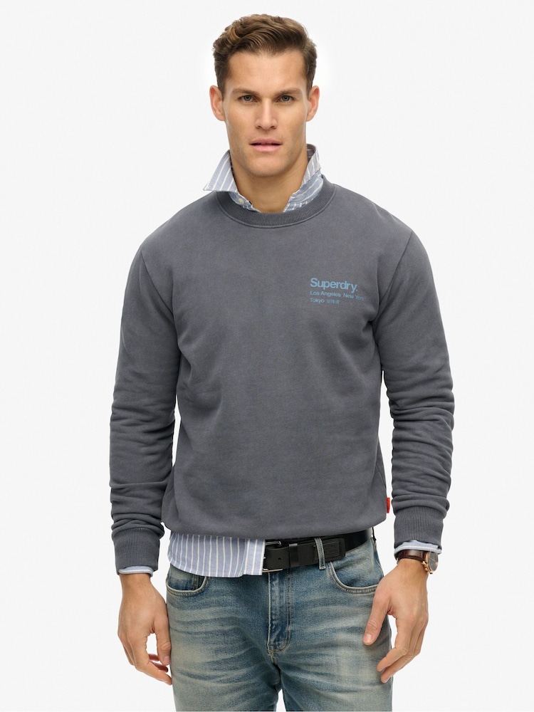 Superdry Grey Light Coro Logo City Crew Neck Sweatshirt - Image 1 of 4
