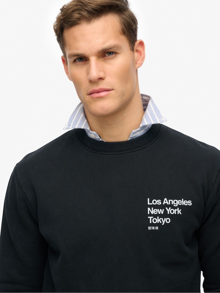 Superdry Black Coro Logo City Crew Neck Sweatshirt - Image 4 of 4