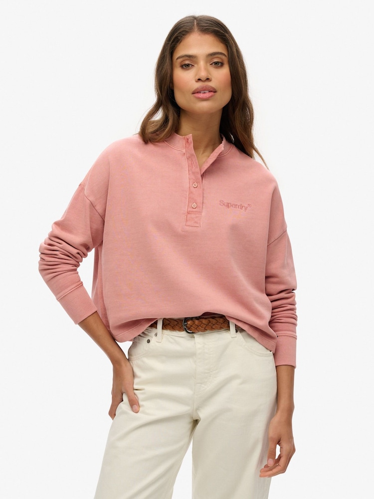 Superdry Ash Rose Emb Core Logo Button Crew Sweatshirt - Image 1 of 6