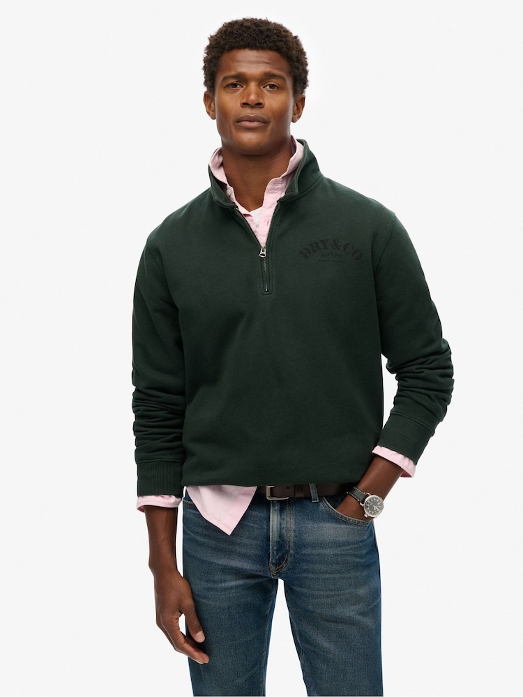 Superdry Forest Green Merchant Relaxed Quarter Zip Sweatshirt - Image 1 of 6