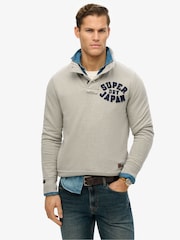 Superdry Vintage Sweat Light Grey Marl Vintage Athletic Relaxed Half Button Henley Sweatshirt - Image 1 of 5
