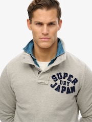 Superdry Vintage Sweat Light Grey Marl Vintage Athletic Relaxed Half Button Henley Sweatshirt - Image 2 of 5