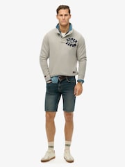 Superdry Vintage Sweat Light Grey Marl Vintage Athletic Relaxed Half Button Henley Sweatshirt - Image 3 of 5