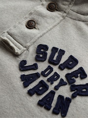 Superdry Vintage Sweat Light Grey Marl Vintage Athletic Relaxed Half Button Henley Sweatshirt - Image 5 of 5