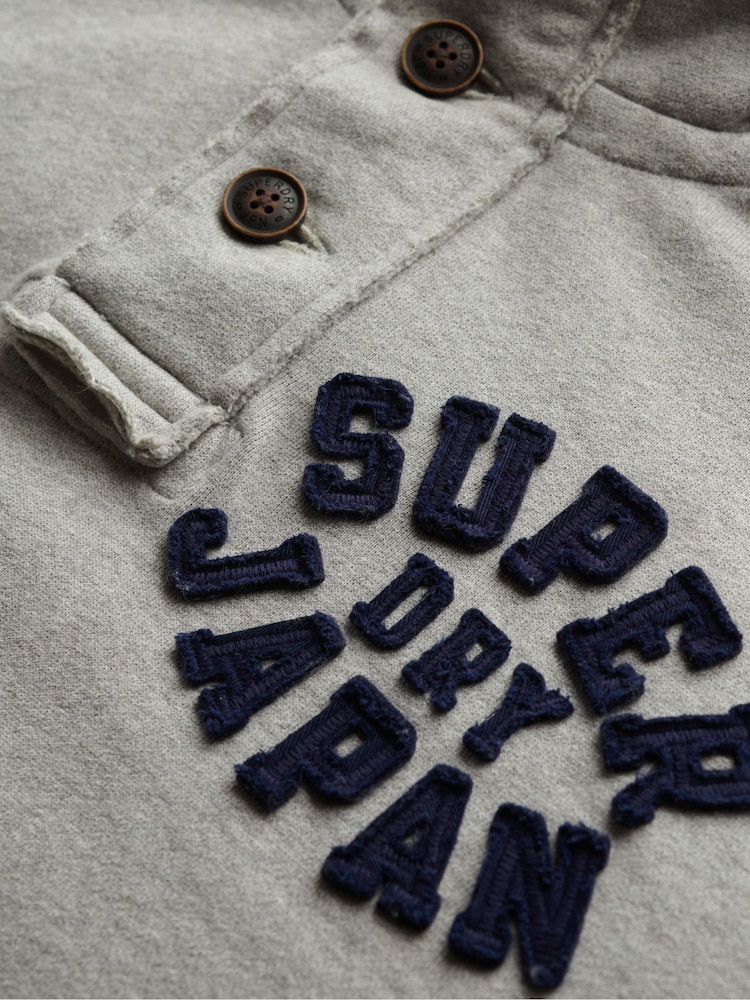 Superdry Vintage Sweat Light Grey Marl Vintage Athletic Relaxed Half Button Henley Sweatshirt - Image 5 of 5