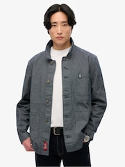 Superdry Indigo Stripe Merchant Stripe Worker 100% Cotton Jacket - Image 4 of 10