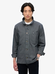 Superdry Indigo Stripe Merchant Stripe Worker 100% Cotton Jacket - Image 7 of 10