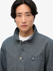Superdry Indigo Stripe Merchant Stripe Worker 100% Cotton Jacket - Image 8 of 10
