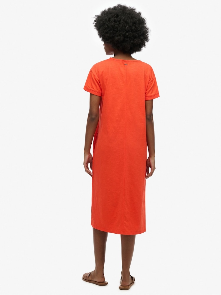 Superdry Grenadine Orange Midi 100% Cotton T-Shirt Dress - Image 2 of 6