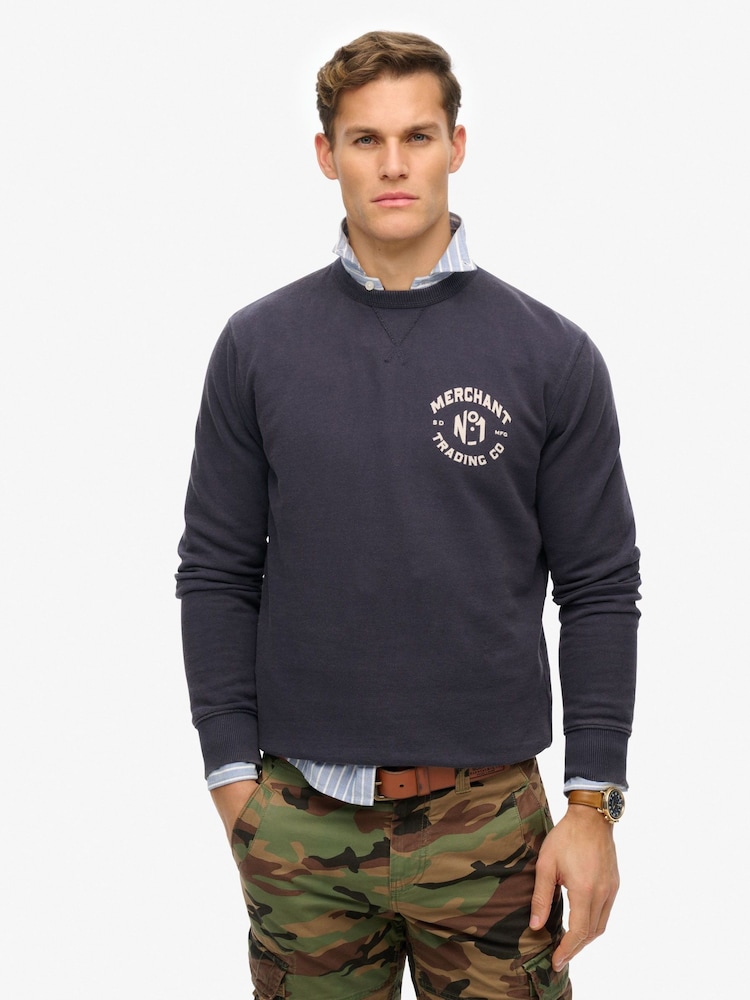 Superdry French Navy Merchant Relaxed Sweatshirt - Image 1 of 6