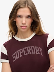 Port Red - Superdry Athletic Graphic Ringer 100% Cotton T-Shirt - Image 1 of 6