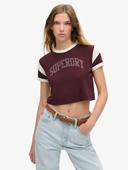 Port Red - Superdry Athletic Graphic Ringer 100% Cotton T-Shirt - Image 2 of 6