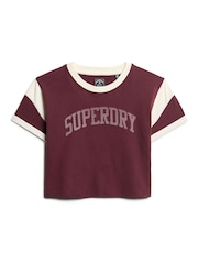 Port Red - Superdry Athletic Graphic Ringer 100% Cotton T-Shirt - Image 3 of 6