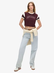 Port Red - Superdry Athletic Graphic Ringer 100% Cotton T-Shirt - Image 6 of 6