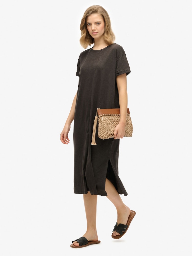 Superdry Black Midi 100% Cotton T-Shirt Dress - Image 3 of 7