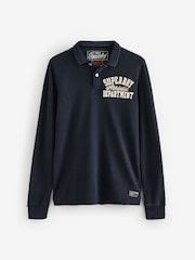 Superdry Eclipse Navy Vintage Athletic Long Sleeve Slim Fit Polo Shirt - Image 1 of 2